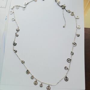 Vintage Peace Sign Charm Necklace Silver Tone Dangle Charms Layered Chain Boho